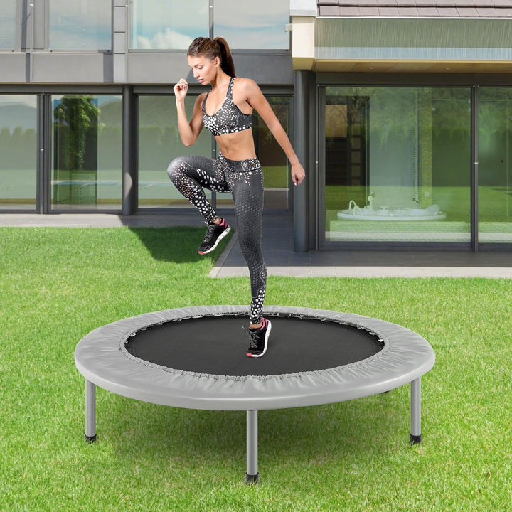 GYMAX Ø97 cm Mini Trampolin klappbar, Fitness Trampolin für Erwachsene & Kinder, Gartentrampolin bis