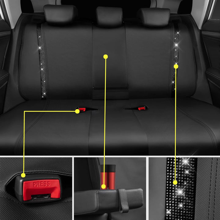 CAR PASS Wasserdicht Leder Autositzbezüge, Bling Diamant Komplettset Sitzbezug, Glänzend Kristall Gl