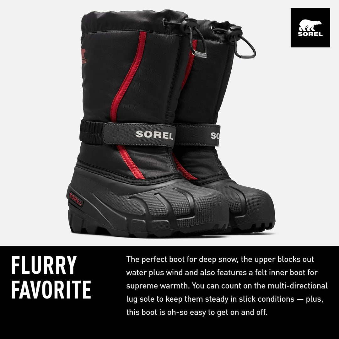 Sorel Flurry Winterstiefel für Kinder 32 EU Schwarz Black X Bright Red Youth, 32 EU Schwarz Black X