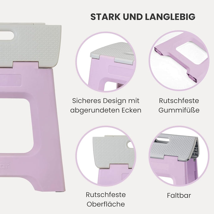 Vigar Kompakte Tritthocker Klappbar für Erwachsene, 32 cm, Klapphocker Faltbar 150 kg rutschfest, Le