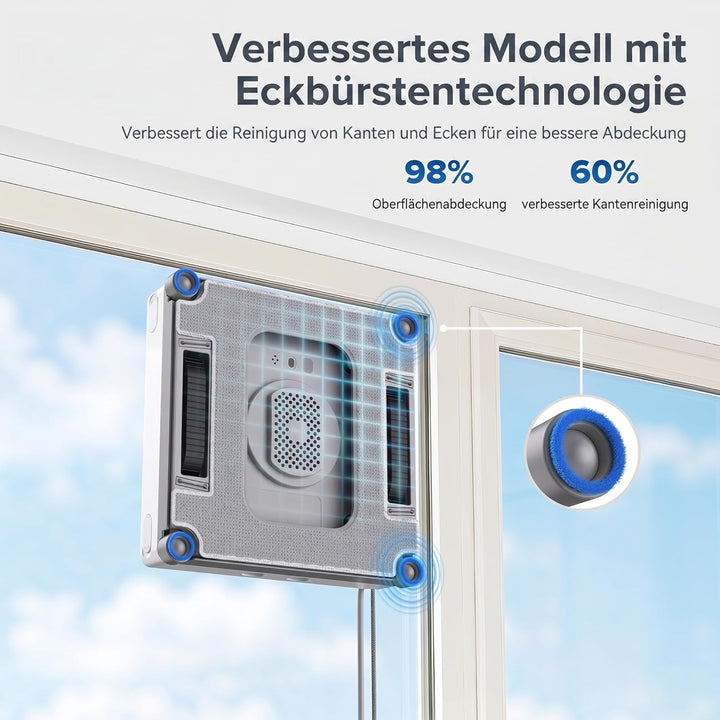 Lubluelu Fensterputzroboter mit 4 Eck-Reinigungsbürsten, 8 kPa Saugleistung, KI-Navigation, Dual-Spr