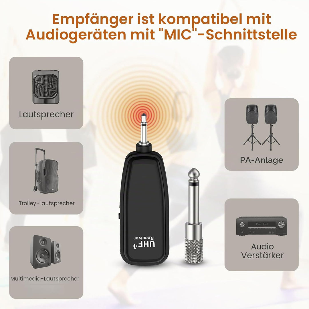 XIAOKOA Kabelloses Headset Mikrofon, UHF Hautton Drahtloses Mikrofon Lautsprechersystem, Beigefarben