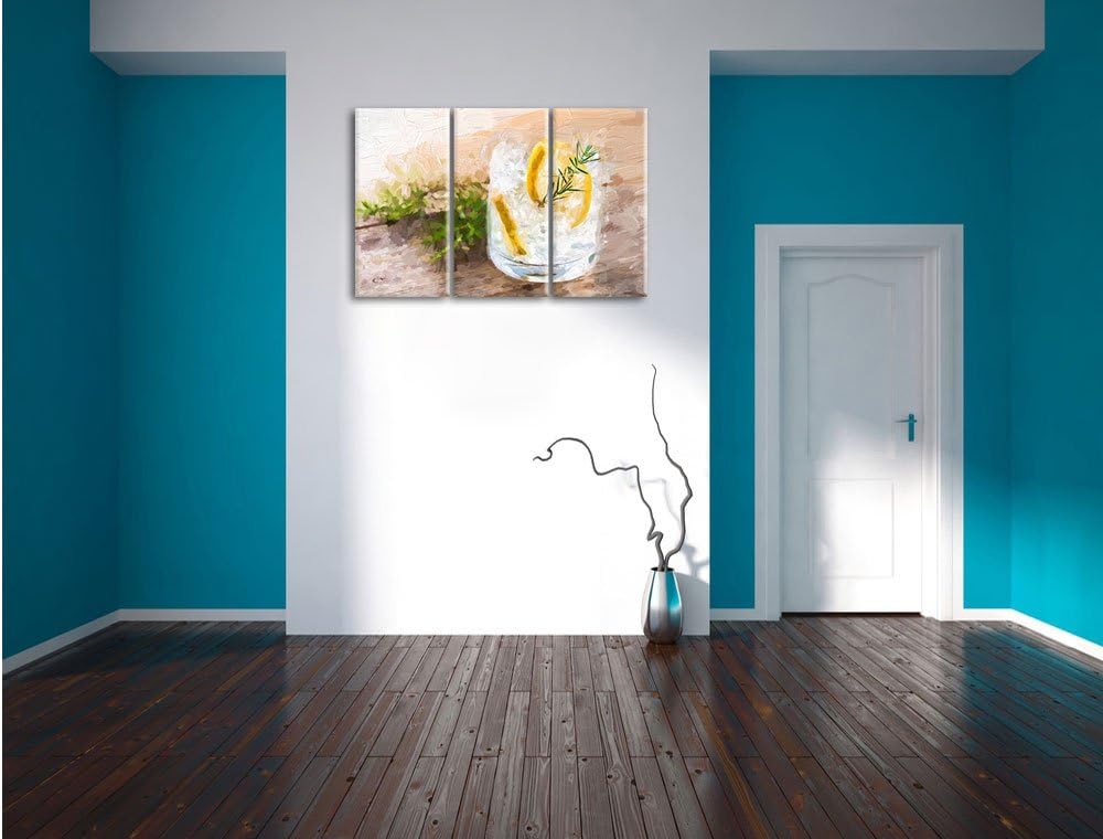 Pixxprint Gin Tonic, Lemon, Drinks on Ice Pinsel Effekt 3-Teiler Leinwandbild 120x80 Bild auf Leinwa