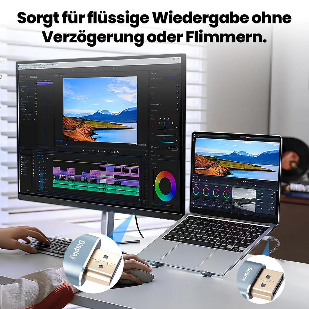 RUIZHI 8K DisplayPort auf HDMI Kabel 2M – DP 1.4 zu HDMI 2.1 Adapterkabel, unterstützt 8K@60Hz / 4K@
