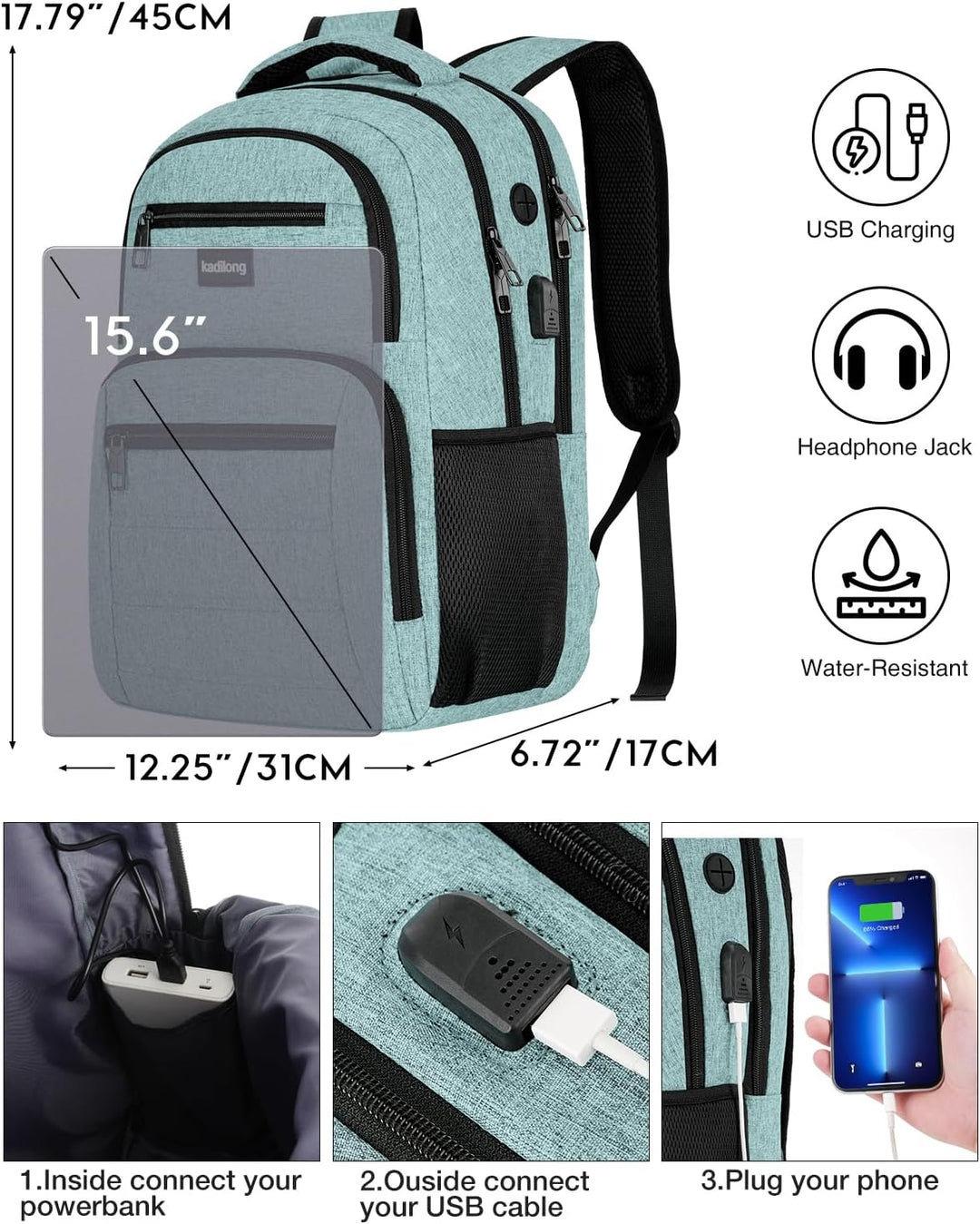 kadilong Rucksack Laptop Herren,Schulrucksack Jungen Teenager Schule Schultasche Schulranzen mit USB