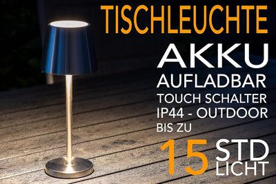 ChiliTec Tischleuchte Akku Dimmbar USB aufladbar Led Tischlampe Innen/Aussen IP44 Touch Schalter - 3