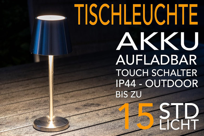 ChiliTec Tischleuchte Akku Dimmbar USB aufladbar Led Tischlampe Innen/Aussen IP44 Touch Schalter - 3