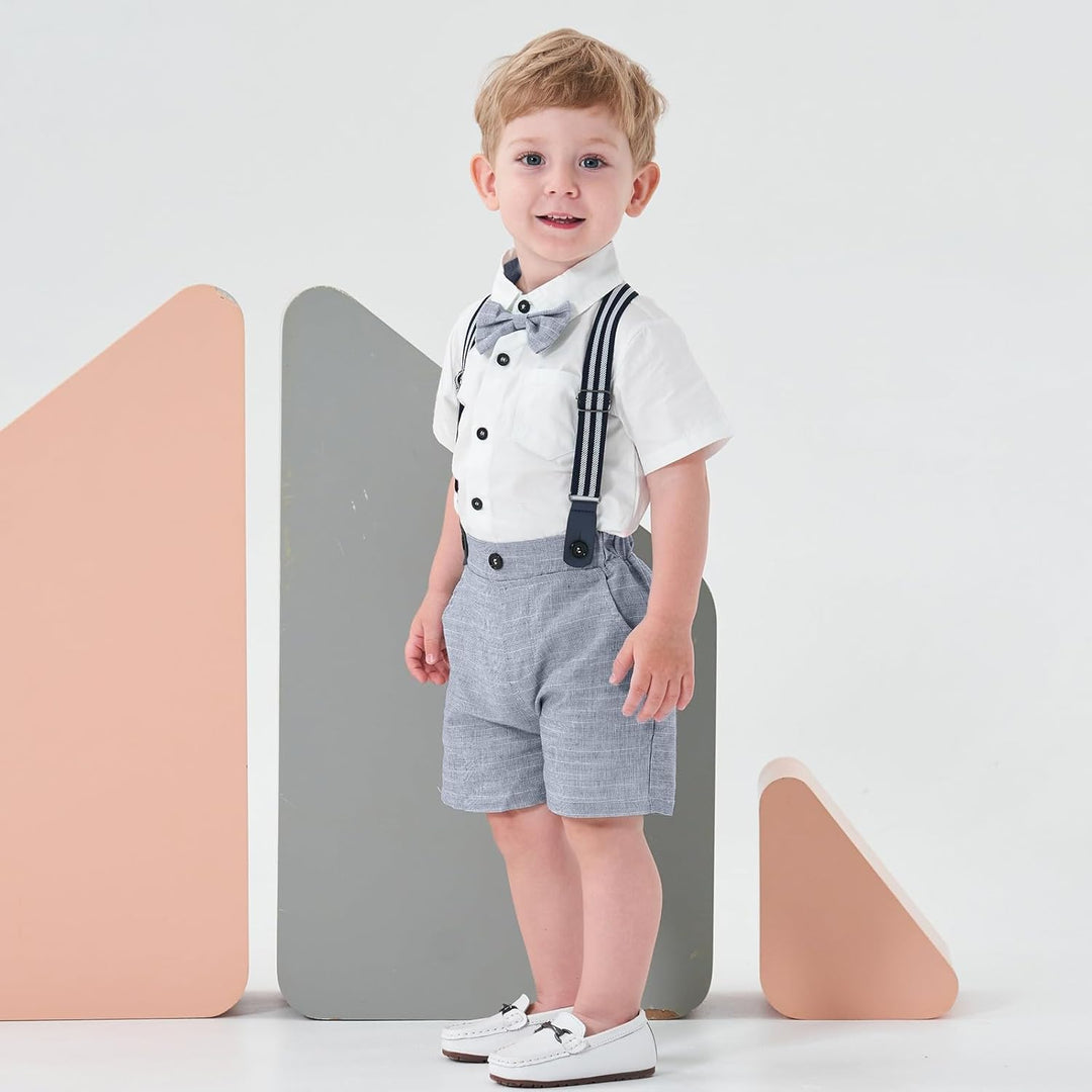 Volunboy Baby Jungen Anzug Set Bekleidung Hemd mit Fliege + Hosenträger Shorts Strampler Anzug 9-12