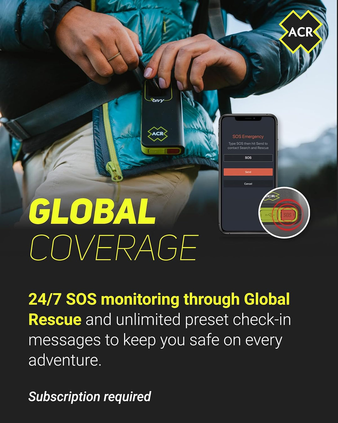 ACR Bivy Stick Satellite Communicator - Zwei-Wege-Text-Nachrichten, GPS-Tracking, Karten und Navigat