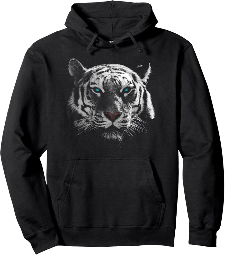 Tiger Artwork | Weisser Schwarz, Blauäugiger weisser Tiger Pullover Hoodie