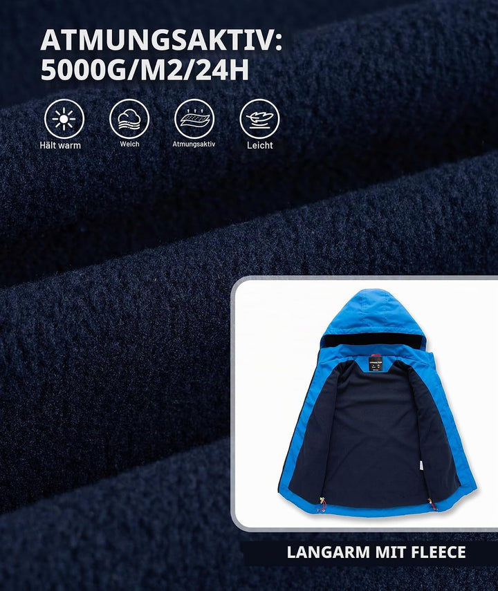 YoungSoul Kinder wasserdichte Regenjacke mit Abnehmbarer Kapuze, Blau