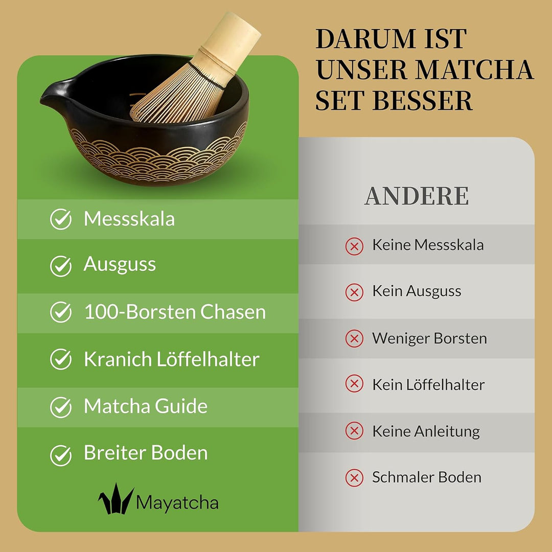 Matcha Set Japanisch, Matcha Besen Set 8-teilig – Premium Bambus Matcha Whisk (Chasen), Matcha Schal