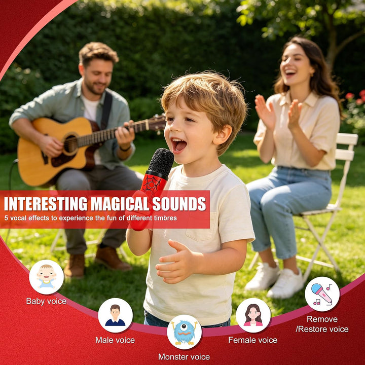 Karaoke Maschine mit 2 Drahtlosen Mikrofonen für Kinder &amp; Party | Bluetooth Mikrofon, Musikbox mit M