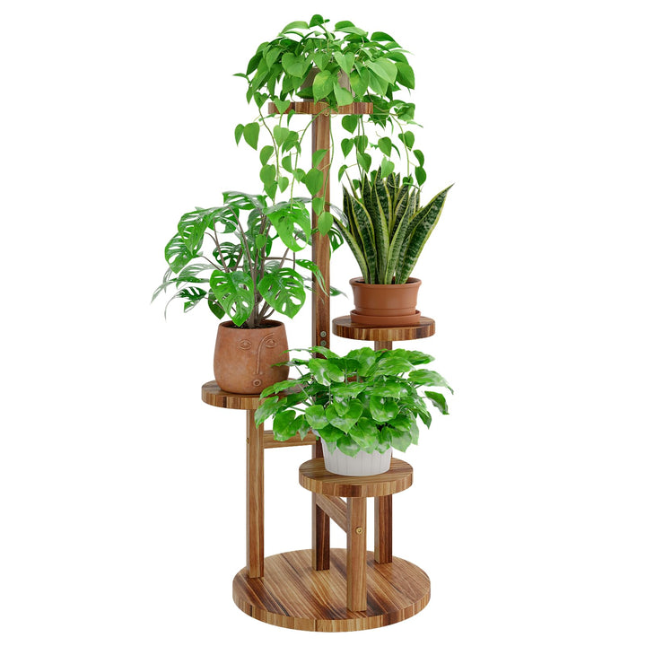 Bamworld Holz Bumenständer Multilevel Pflanzenregal – Raumsparendes Pflanzenträger mit 4 Ebenen für