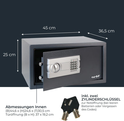 HMF Tresor passend für 15 Zoll Laptop und Ordner, Möbeltresor Laptopsafe Safe 450 x 250 x 365 mm