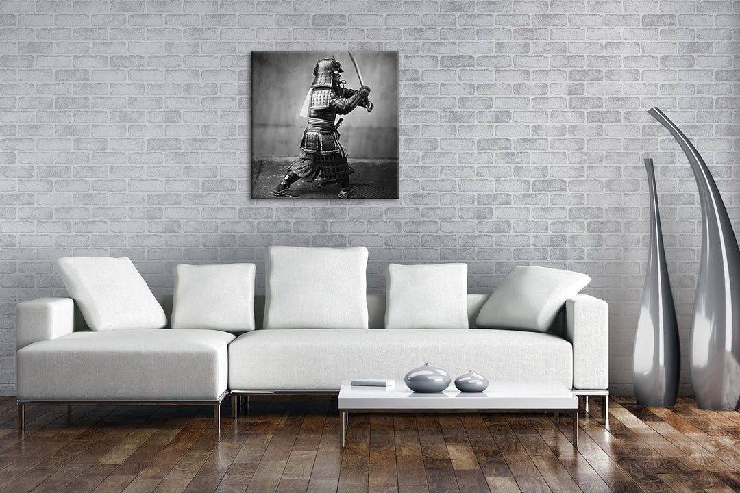 kampfbereiter Samurai-Krieger Format: 60x60 als Leinwandbild, Motiv fertig gerahmt auf Echtholzrahme