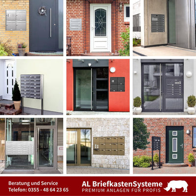 AL Briefkastensysteme Basic 2er Briefkasten RAL 9006 Weiss Aluminium Silber Edelstahl-farbig 2 Fach