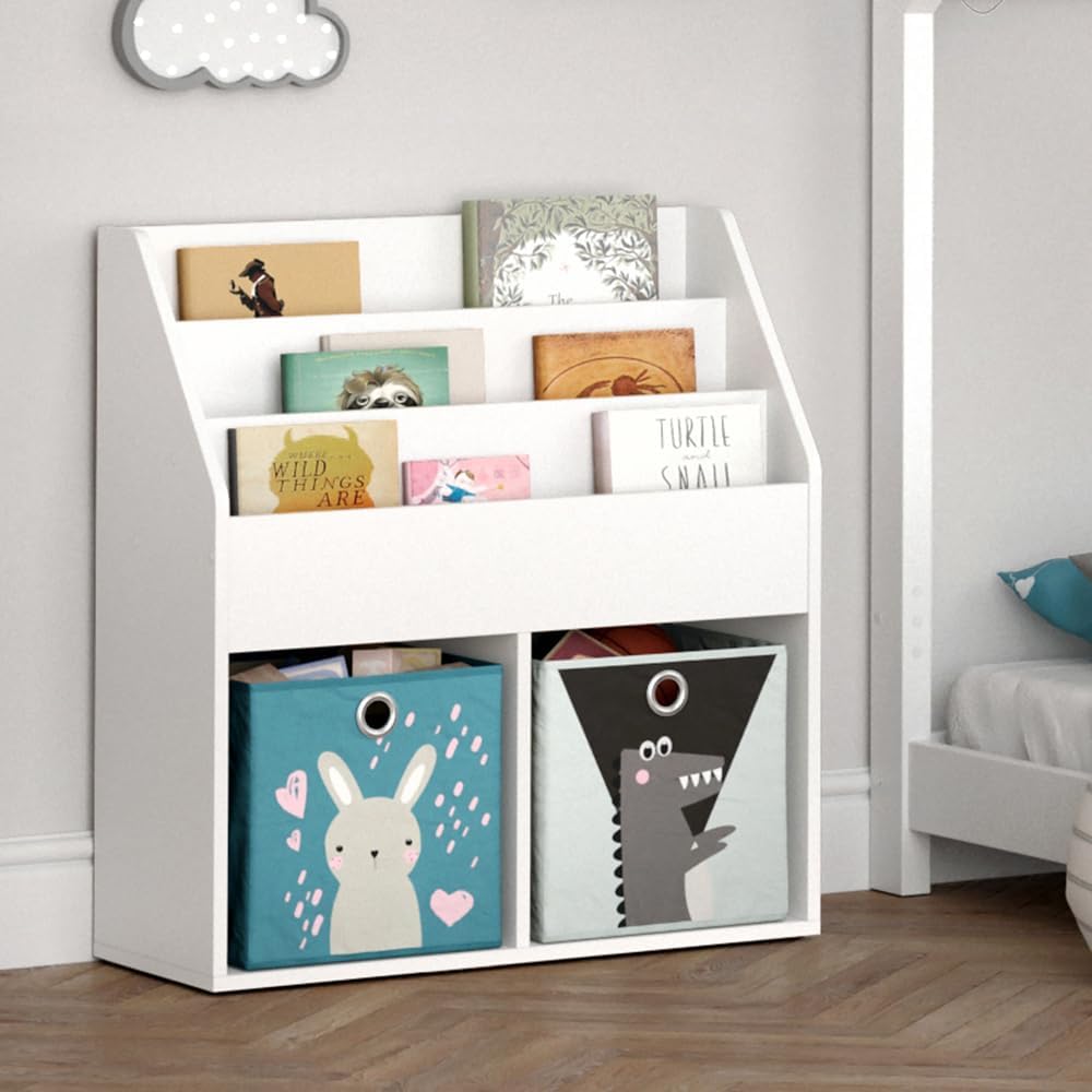 Vicco Kinderregal Luigi, Weiss, 72 x 79 cm mit 2 Faltboxen Opt.6, zur Aufbewahrung von Büchern und S