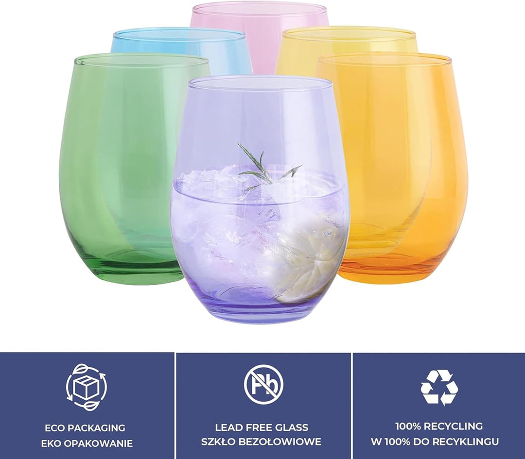 TREND FOR HOME Cocktailgläser 624 ml Bunte Gläser Set von 6 Sektgläser Longdrinkgläser Wassergläser