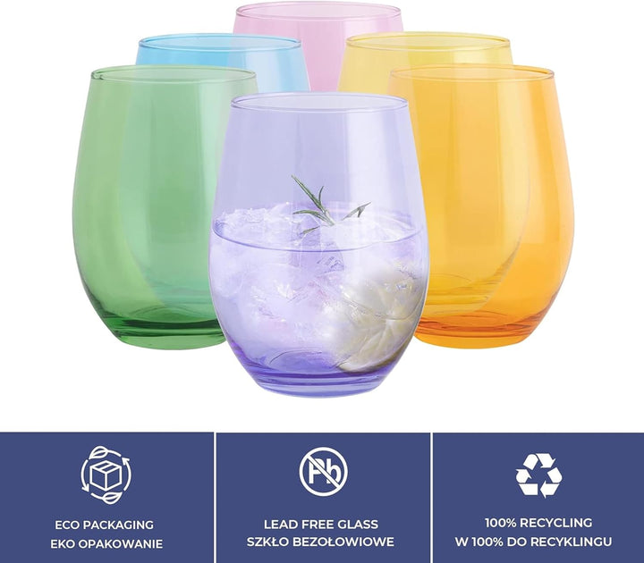 TREND FOR HOME Cocktailgläser 624 ml Bunte Gläser Set von 6 Sektgläser Longdrinkgläser Wassergläser