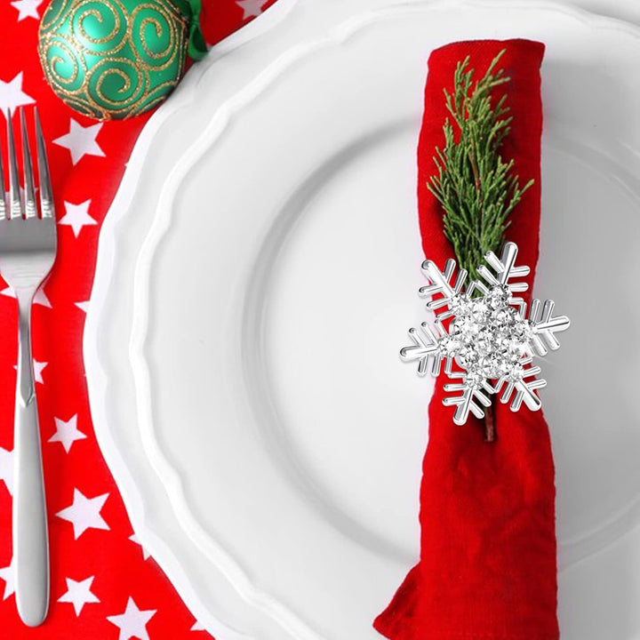 ZeeDix 24 Stück Silver Serviettenringe Weihnachten Schneeflocken - Serviettenringen für die Festtafe