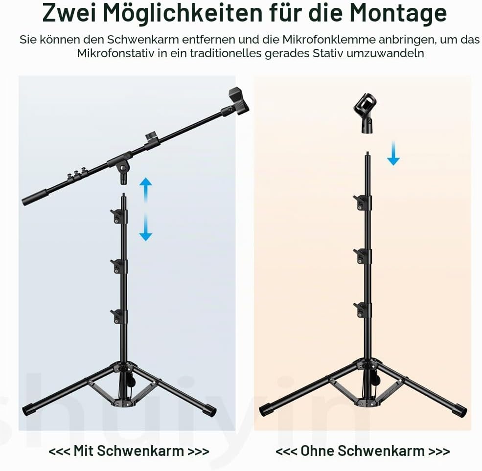 Mikrofonständer,Stativ-Boom-Arm Bodenmikrofonständer mit Höhenverstellbarer heavy - duty ausfhrung f