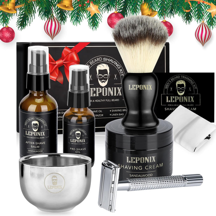 Nassrasierer Herren, Bartpflege Set für Männer inkl Safety Razor, Rasierpinsel,Rasiercreme After Sha