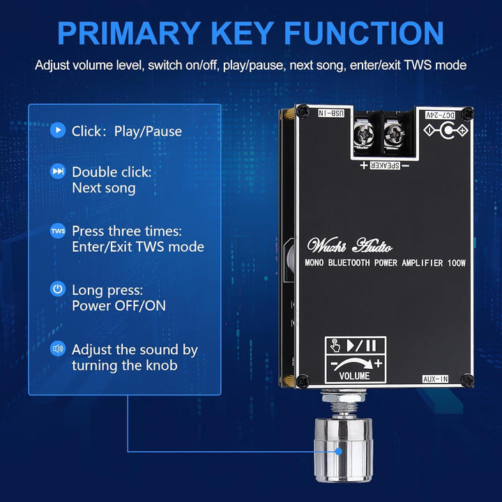 HiFi-Verstärker mit Bluetooth 5.1, ZK-1001B Audioverstärker Karte 100W Mini TWS Mono Audio-Verstärke