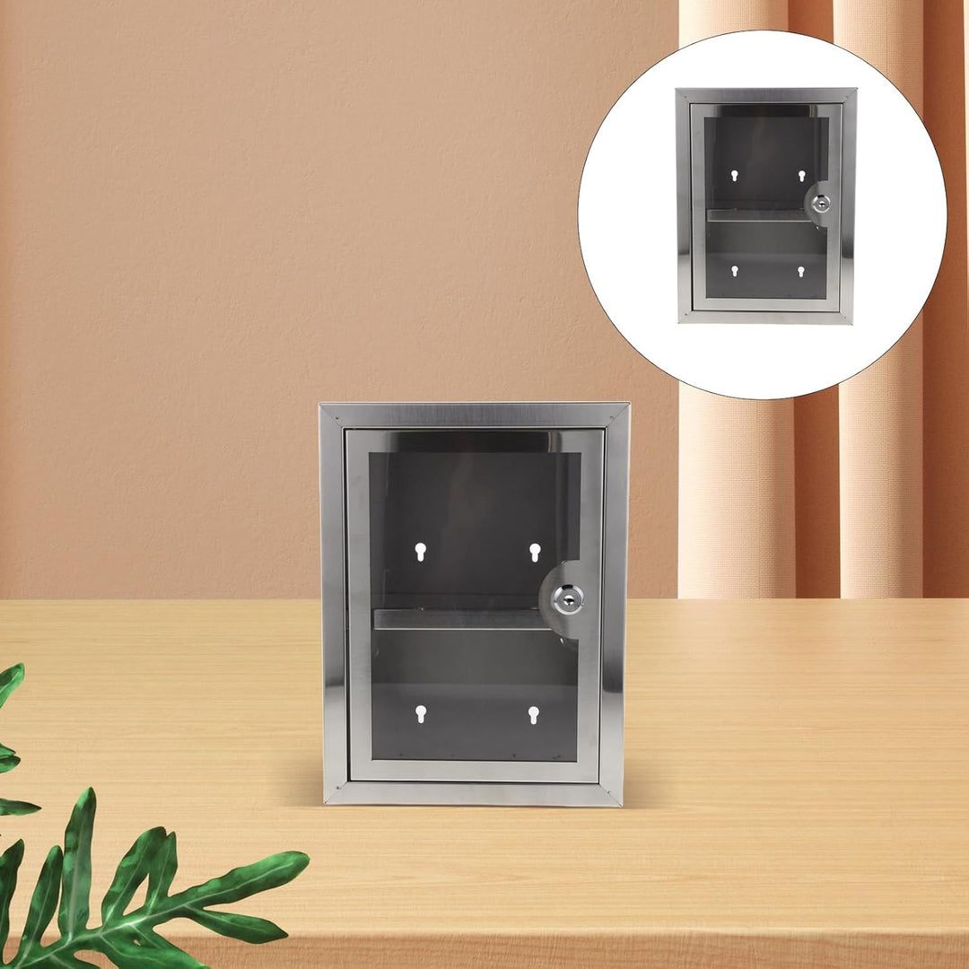 Abschliessbare Medikamentenbox aus Metall mit 2 Ablagen Transparente Tür Wandmontage Edelstahl für K