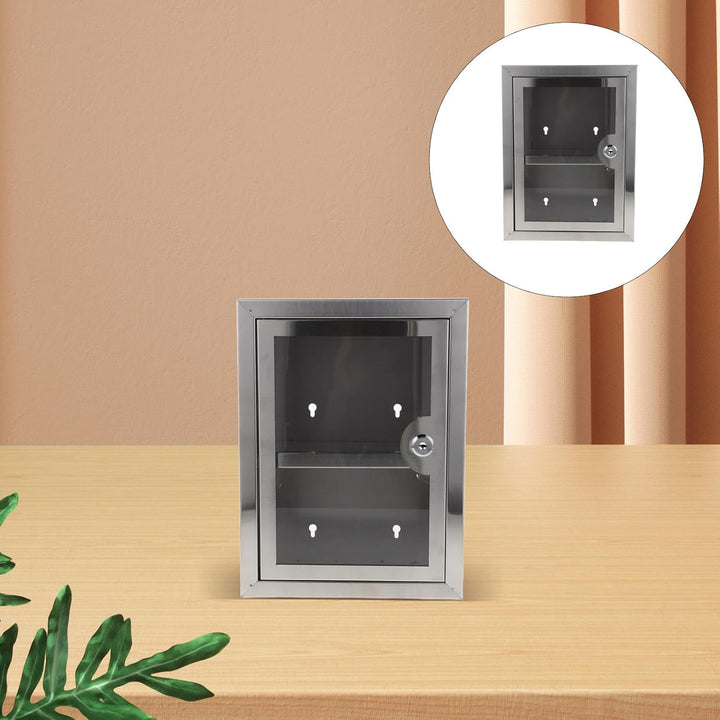 Abschliessbare Medikamentenbox aus Metall mit 2 Ablagen Transparente Tür Wandmontage Edelstahl für K