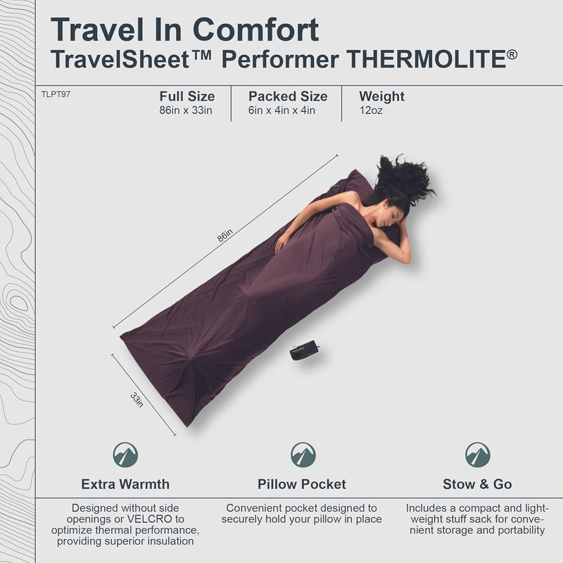 Cocoon Thermoschlafsack Travel Sheet - Thermolite Performer glow brown 220x85 cm, glow brown 220x85