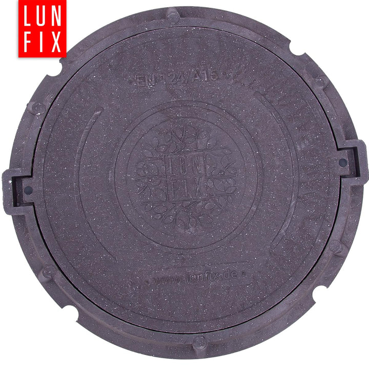 Lun Fix Schachtabdeckung mit Flanschrahmen DN 600 mm A15, GRAPHIT Schachtdeckel Manipulationsschutz,