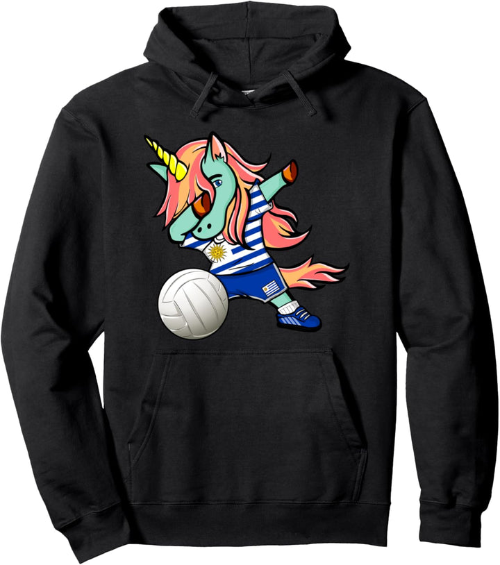 Dabbing Einhorn Uruguay Volleyball Uruguayische Flagge Sport Pullover Hoodie