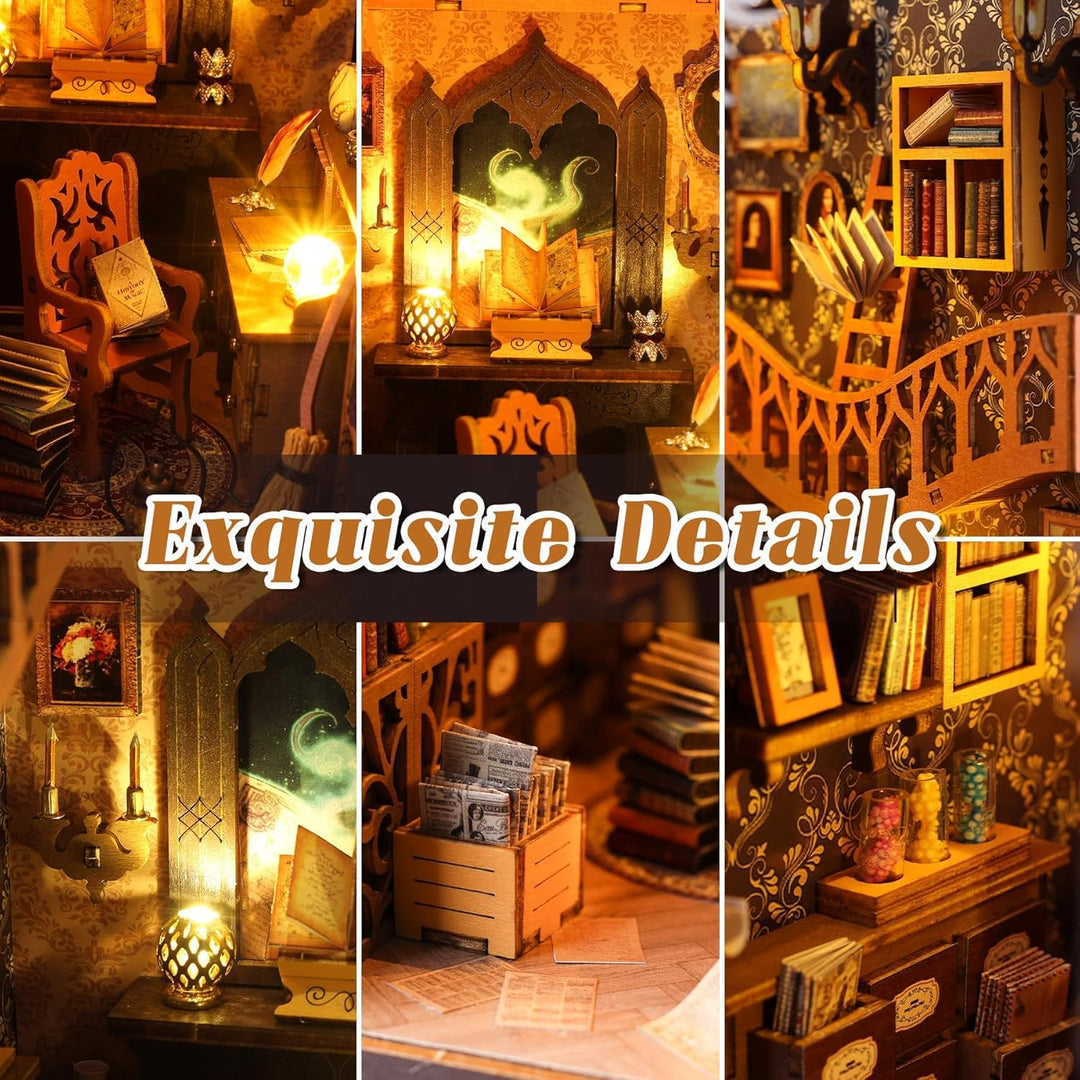 DIY Book Nook Kit, Puppenhäuser Miniatur Haus Kit mit Staubschutzhülle LED-Licht 3D Puzzle Aus Holz