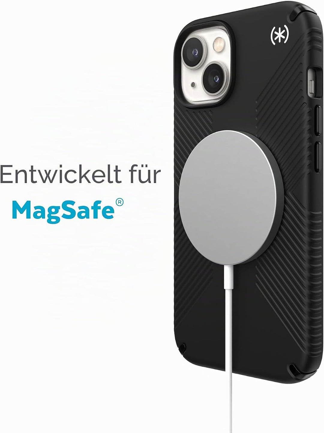 Speck Presidio2 Grip MagSafe - rutschfeste iPhone 14 Plus Hülle (Schwarz/Schwarz/Weiss)