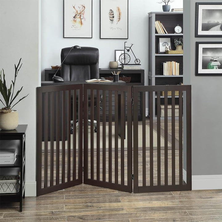 unipaws Freistehendes Absperrgitter Hund, Treppenschutzgitter ohne Bohren, Holz Kindergitter Klappba