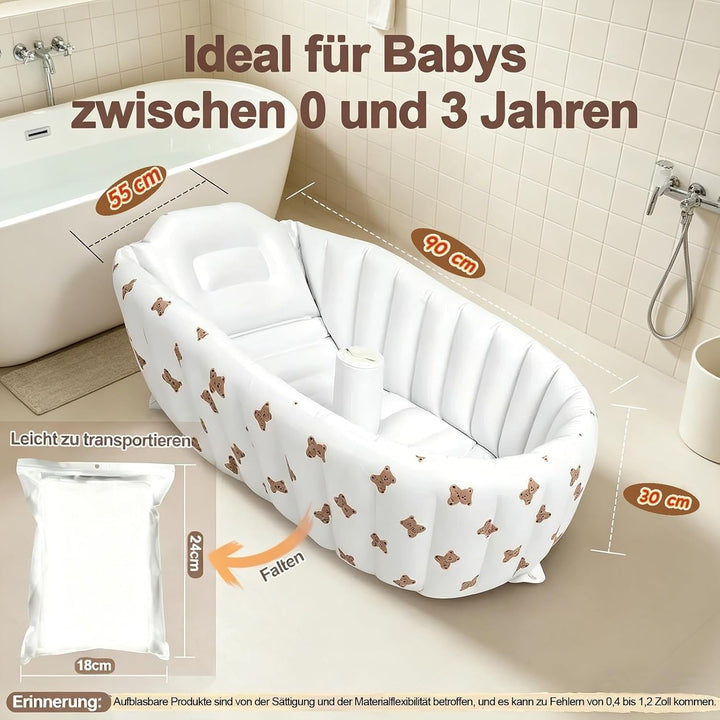 Aufblasbare Badewanne Baby - 90 x 55 x 30 cm Tragbare Kinder Badewanne Aufblasbar, Bärenmuster Babyw