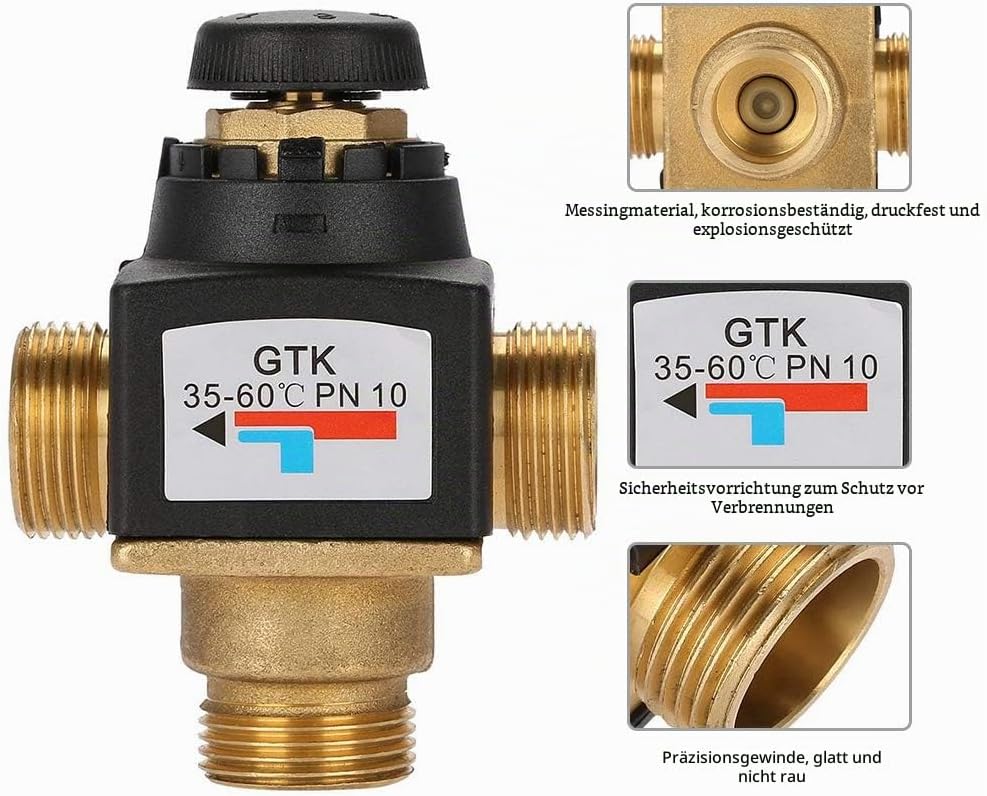 Thermostatisches Mischventil für Solarwarmwasserbereiter 3 Wege DN20 Aussengewinde Messing, hochwert