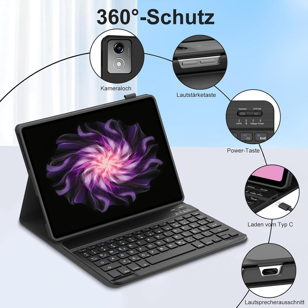 FOGARI Tastatur Hülle für Lenovo Tab K11 Plus 11.45 Zoll 2024, QWERTZ Deutsches Magnetisch Abnehmbar