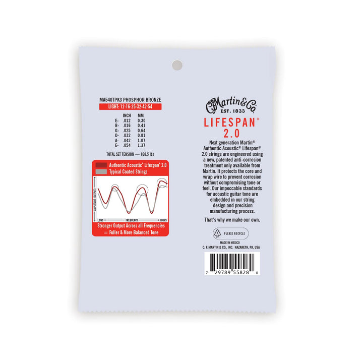 MARTIN Cordes Authentic Treated [MA540TPK3], 3er Pack, Leicht 12 Light Phosphor Bronze Packung mit 3