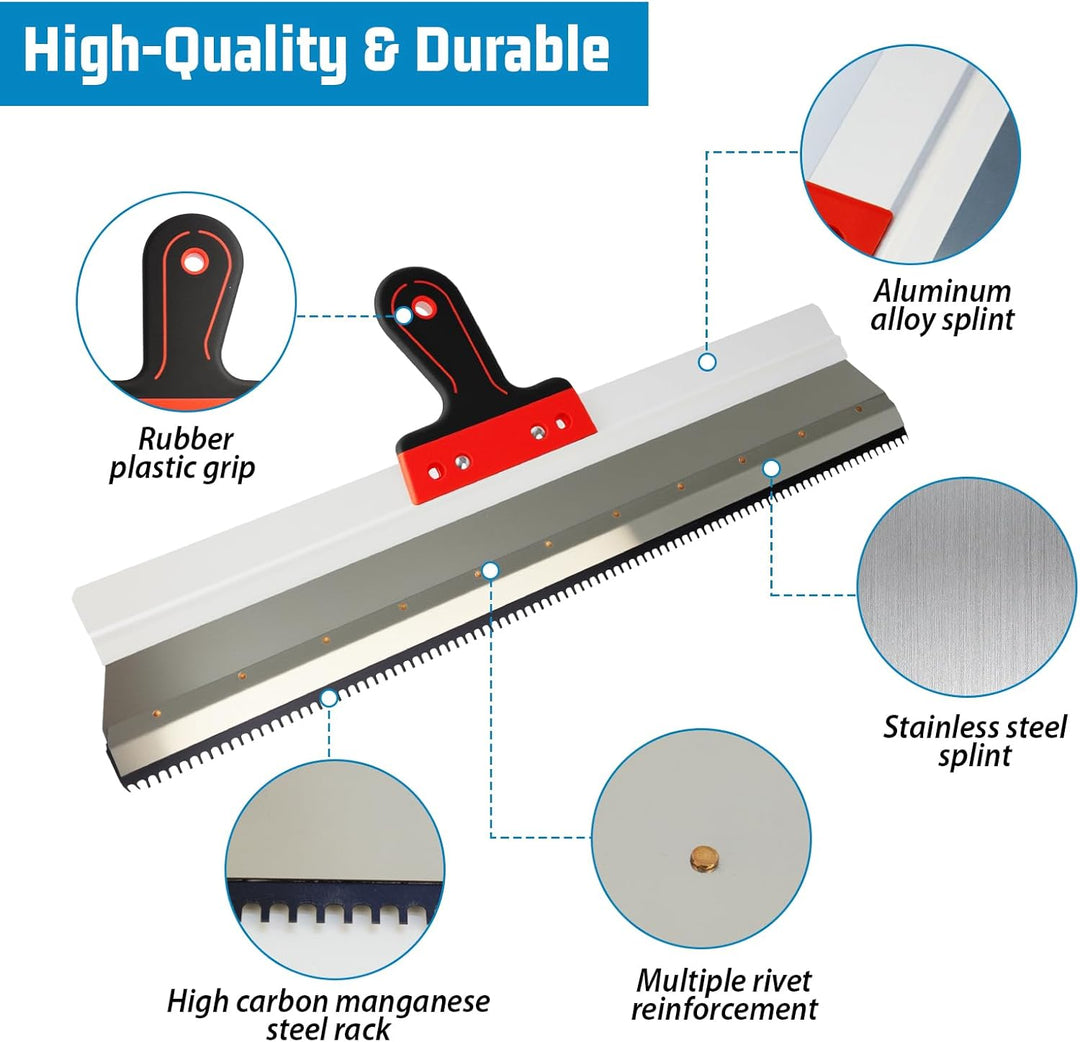 Flächenspachtel mit Stielhalter, Zahnspachtel tehrakel Gezahnt 56cm, Grossflächenrakel Trockenbau Sp