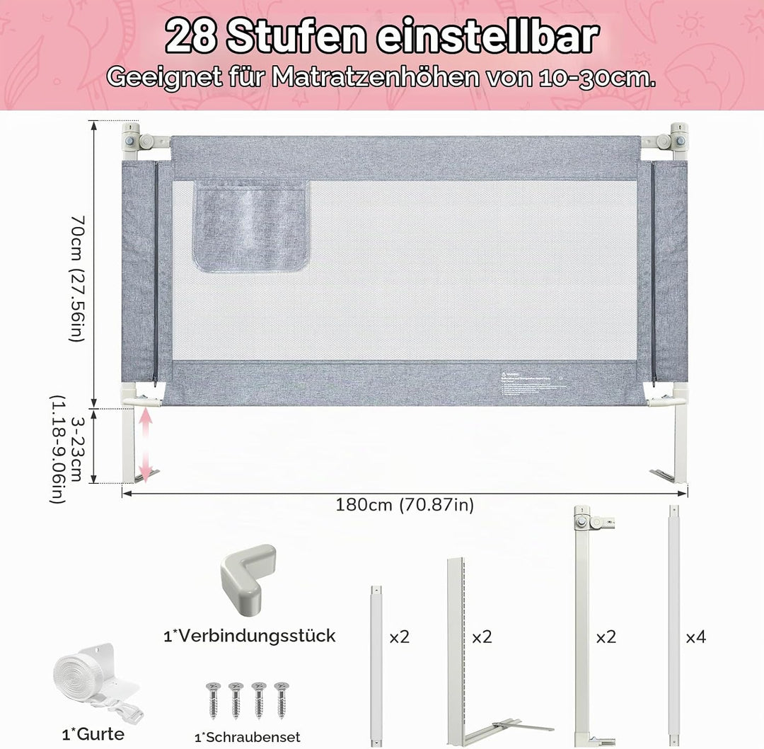 Bettgitter Rausfallschutz Rausfallschutz Kinderbett für Baby Bett &amp; Elternbett mit absenkbarem Desig