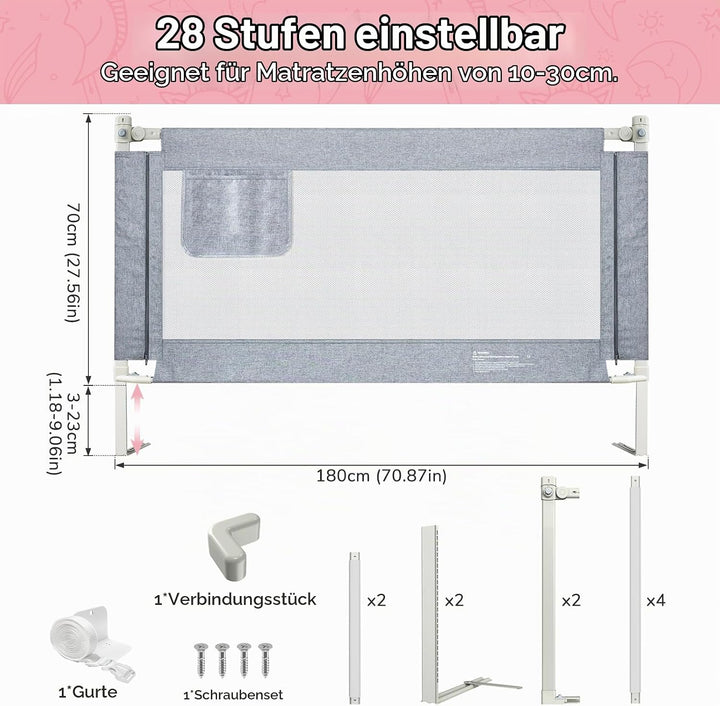 Bettgitter Rausfallschutz Rausfallschutz Kinderbett für Baby Bett &amp; Elternbett mit absenkbarem Desig