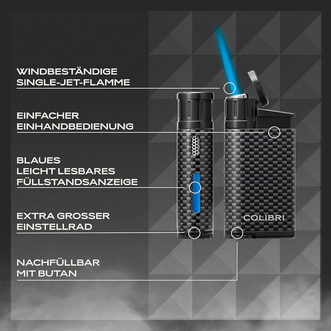 Colibri Evo Sturmfeuerzeug - Windbeständig - Extragrosse Einstellrad - Jet Feuerzeug Mit Einzel Jetf