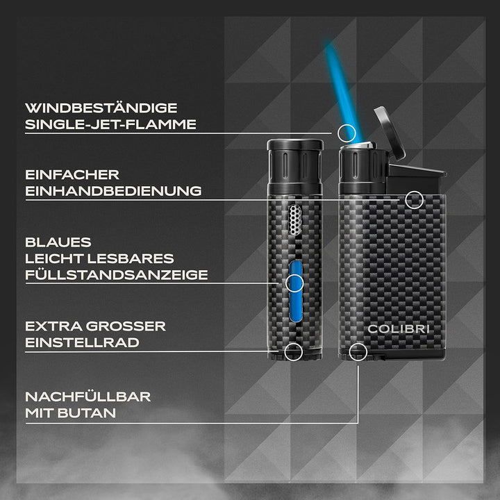 Colibri Evo Sturmfeuerzeug - Windbeständig - Extragrosse Einstellrad - Jet Feuerzeug Mit Einzel Jetf