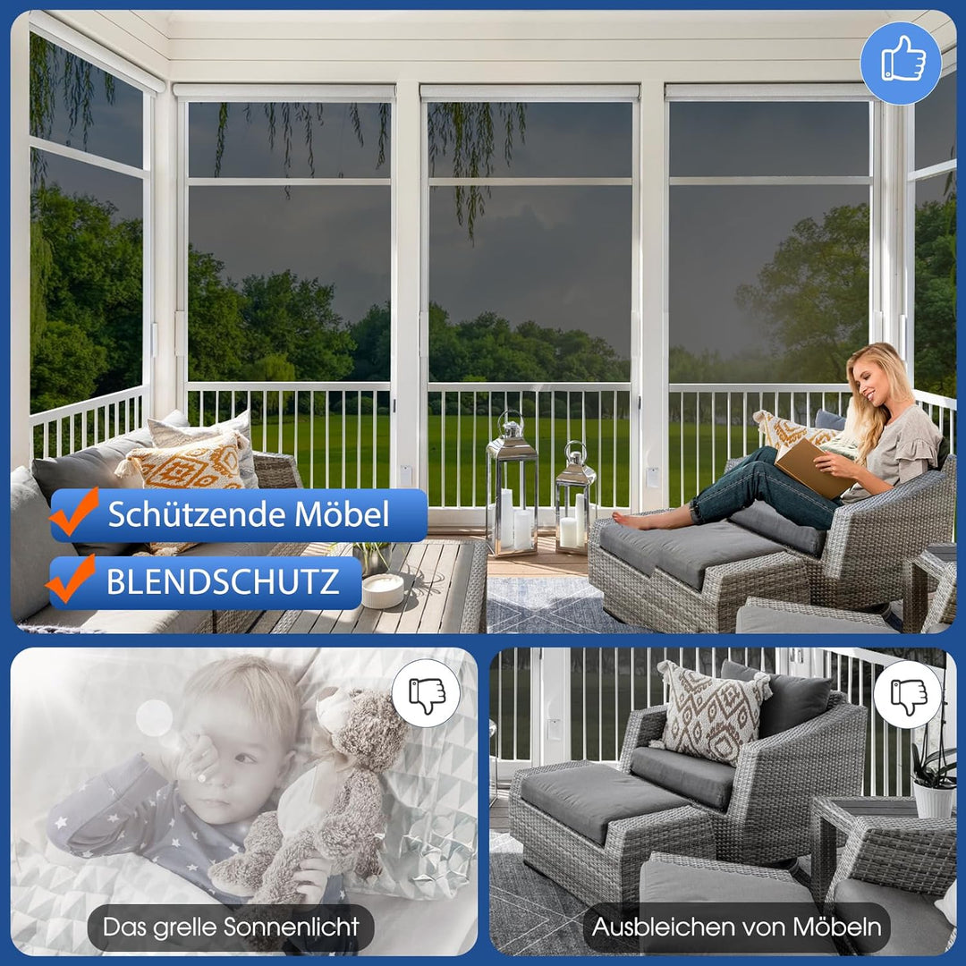Lifetree Fensterfolie Spiegelfolie Wärmereflektion Selbstklebend Sonnenschutzfolie Wärmegrad Kontrol