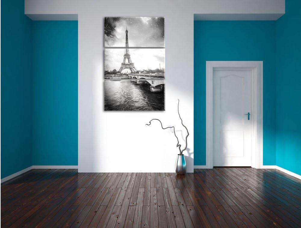 Pixxprint Eiffelturm in Paris Kunst Kohle Effekt 3-Teiler Leinwandbild 120x80 Bild auf Leinwand, rie