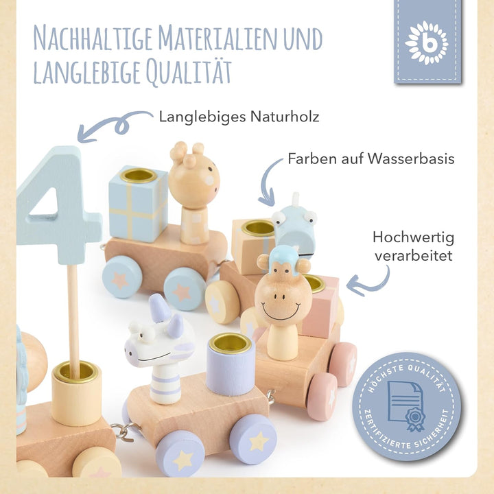 Bieco Geburtstagszug Holz - Candy Look 0-99 Jahre - Junge - Mädchen 1 Geburtstag Geburtstagsring Geb