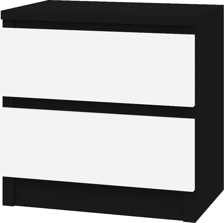 VBChome Nachttisch 40 x 30 x 40 cm Schwarz-Weiss Matt Nachttisch mit Zwei Schubladen für das Schlafz
