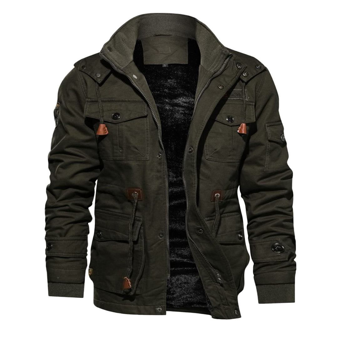 Herren Fleece Gefüttert Warme Winterjacke Militär Jacke mit Abnehmbarer Kapuze Übergangsjacke Winter